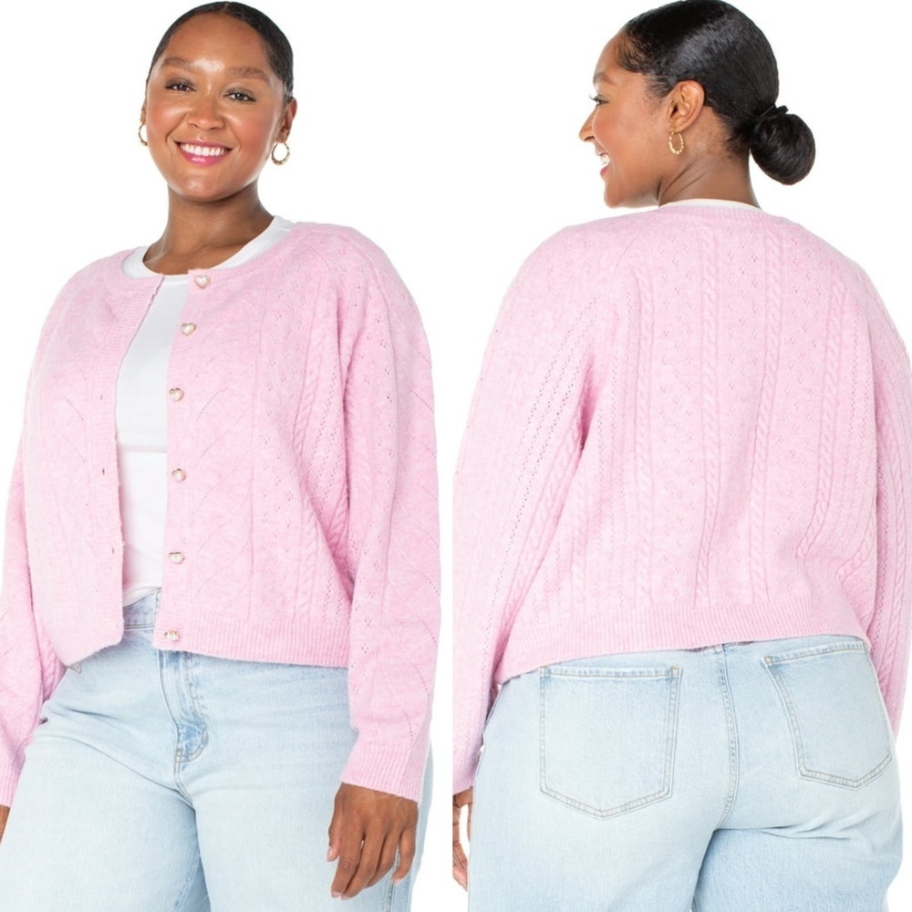 Celebrity Pink Pearl Heart Button Up Knit Sweater Women’s Size Medium NWT